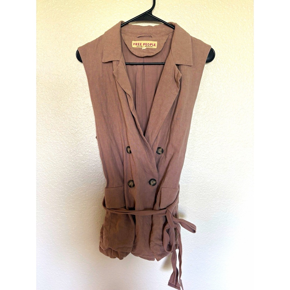 Free People Women's Purple Double-Breasted Tie-Belt Long Vest w/ Pockets XS